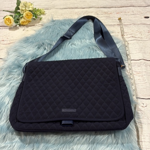 VERA BRADLEY QUILTED LAPTOP MESSENGER BAG NAVY BLUE - Picture 11 of 11